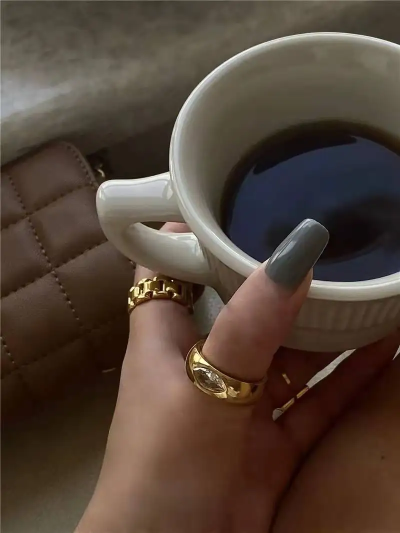 Women stainless steel diamond crystal couple engagement 18K gold plated ring