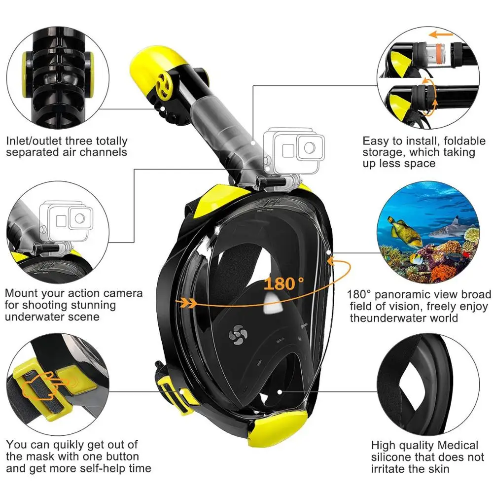 Diving Mask Full Face Snorkeling Mask Underwater Anti Fog Snorkel Mask