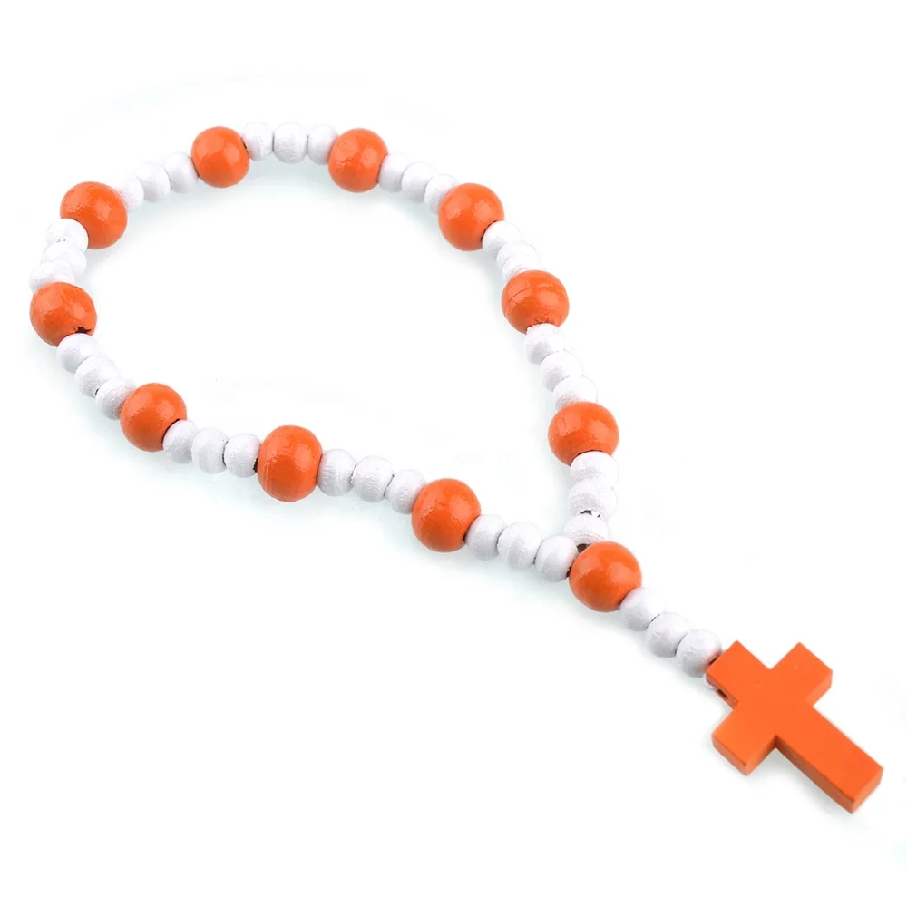 Cheap Catholic Wooden Beads Rosary Necklace Multi-Color Kids Chain for Baptism Wedding and Party Gift Religious Style