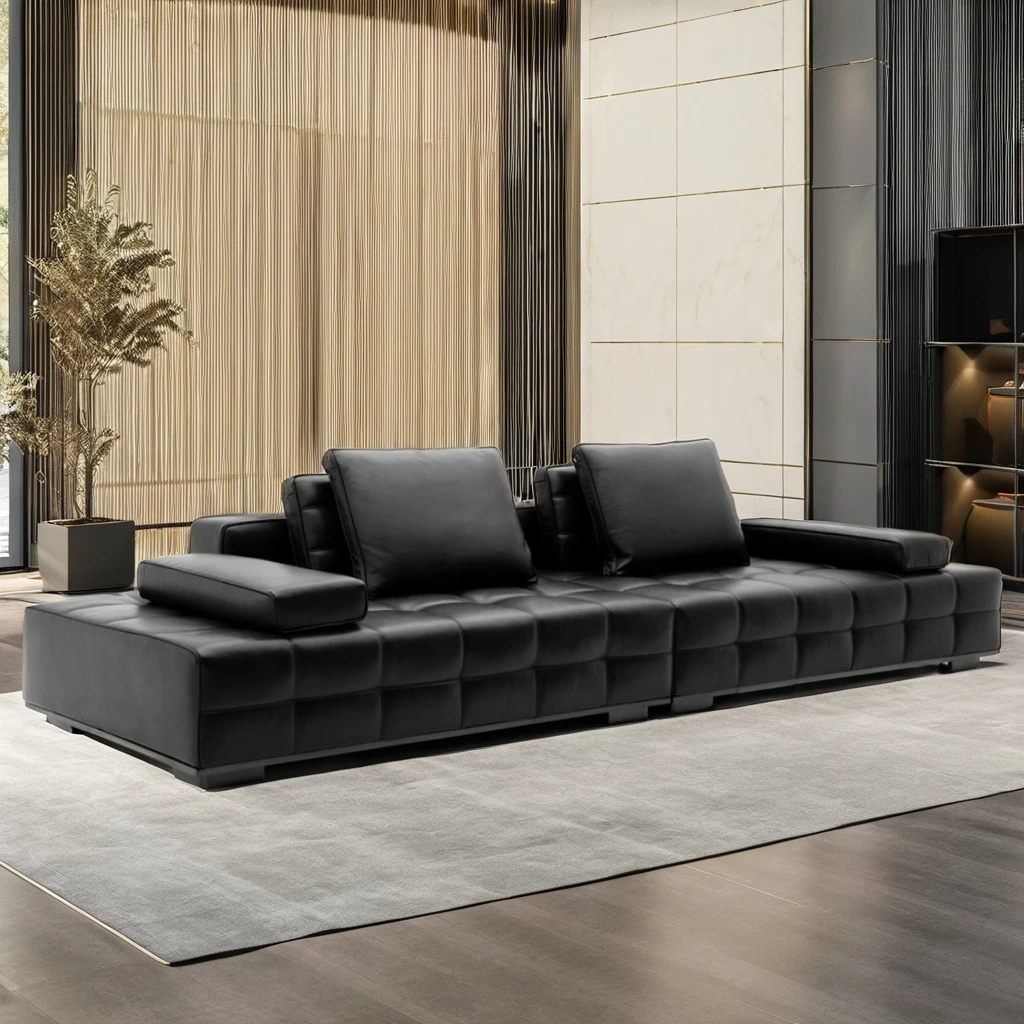 Italian Luxury Leather Sofa High Quality Modern Style Straight Modular for Living Room Hall Villa