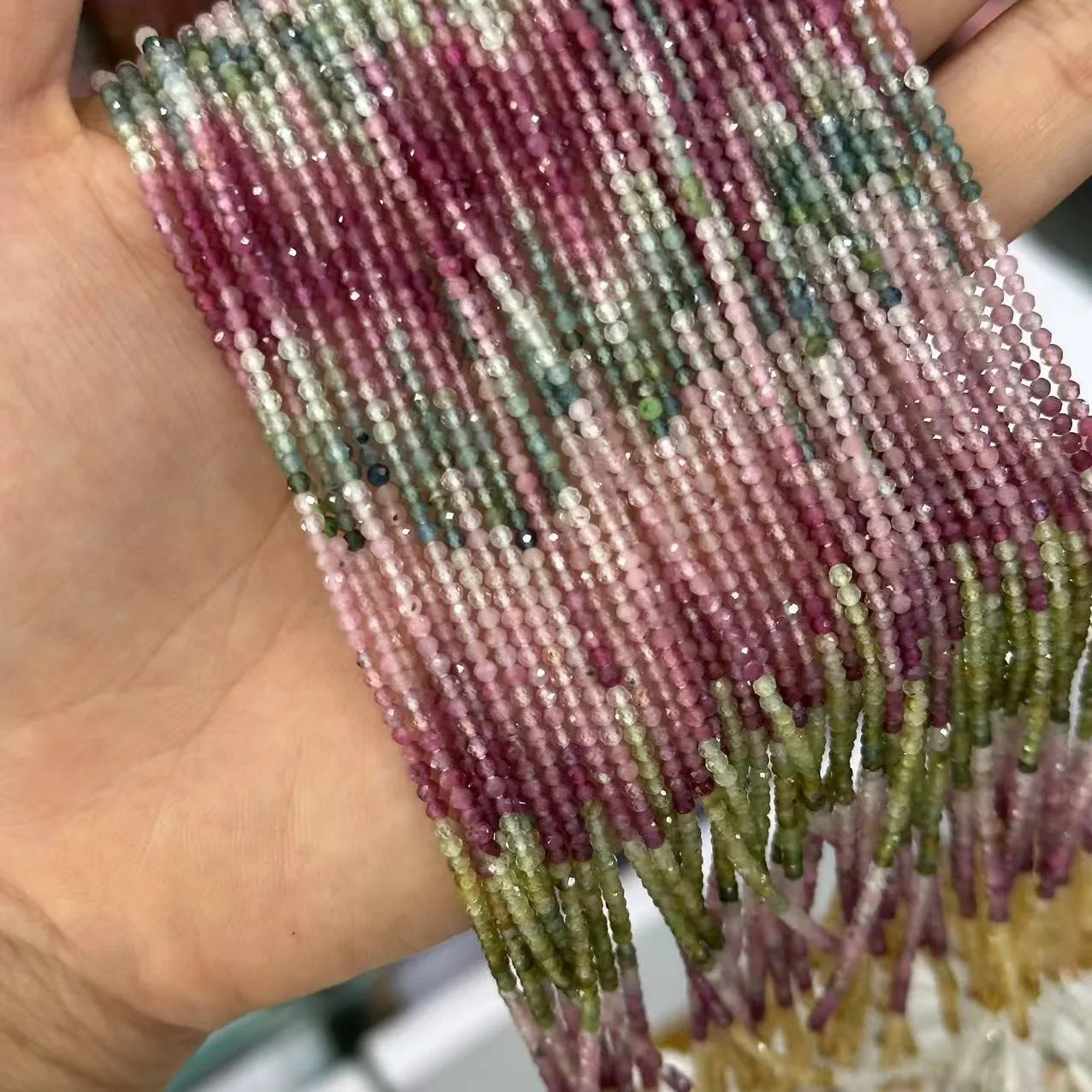 Natural Rainbow Tourmaline Beads Micro Faceted 2mm Round Multicolor Gemstone for Jewelry