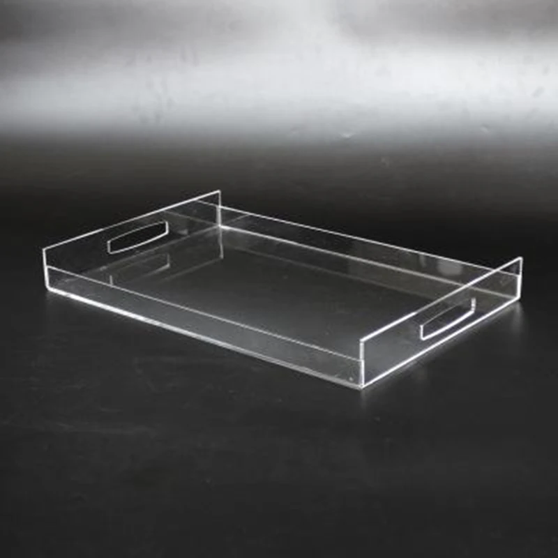 wholesale restaurant custom clear transparent bar acrylic pmma plexiglass coffee tea tray acrylic serving tray with two handles