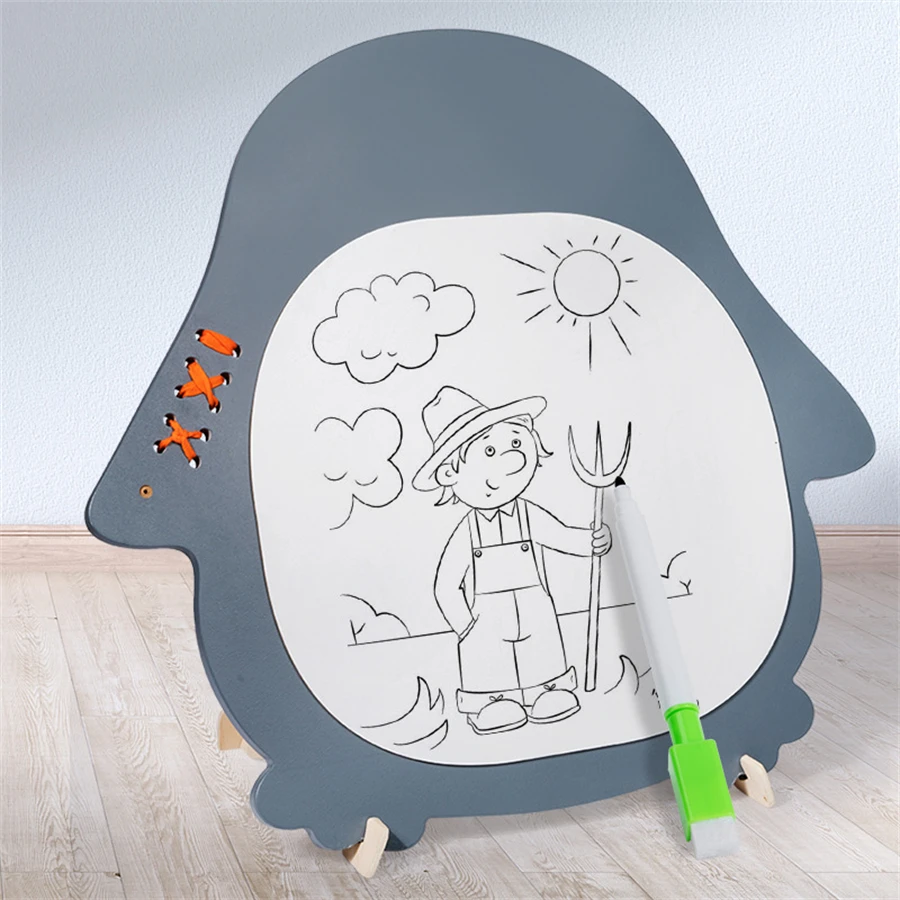 2312 Wooden Penguin Double Sided Busy Board Wooden Kids Educational Toys