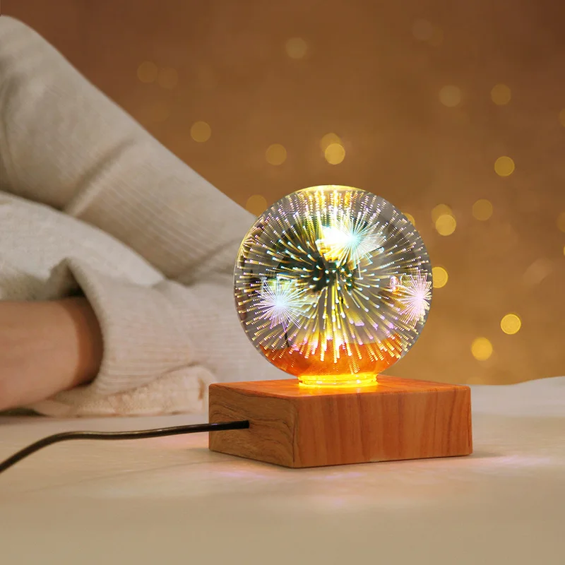 Hot selling led luminous colorful star effect 3D crystal glass magic ball fireworks night light lamp for room