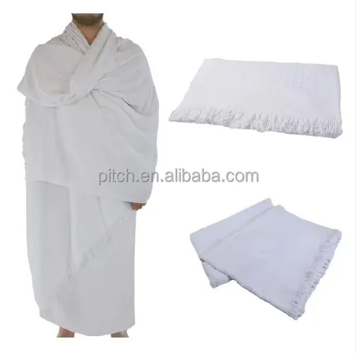 Factory wholesale 100% cotton embroidery can be customized Hajj towel pure white tassel towel Muslim Hajj towel