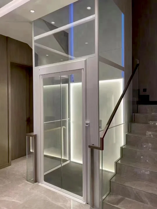 Residential Hydraulic Home Elevator Safety Lift Panoramic Glass Large Capacity Titanium Stainless Steel Passenger Elevator