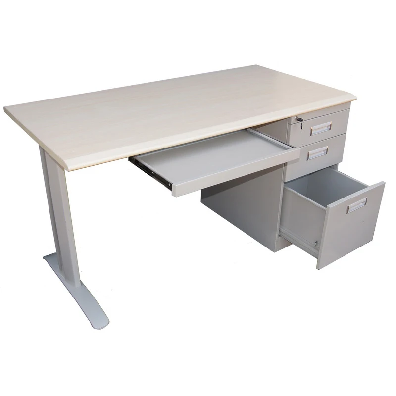 Modern Single Pedestal Steel and Wood Computer Desk Modular Office Furniture for Home Use Iron and Wooden Standing Desk