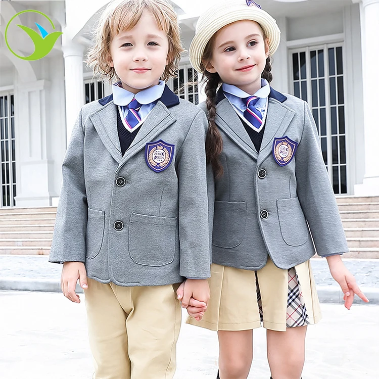 
Design uk style fashionable beautiful little grey blazer boys girls primary school uniform for kids 