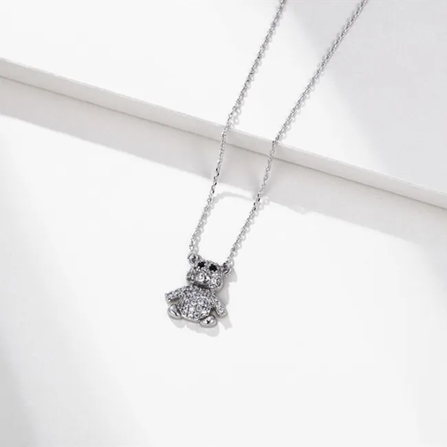 
Crystals Platinum Plated Movable Teddy Bear Necklace 