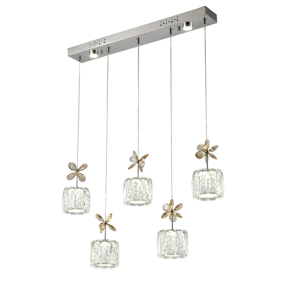 Modern Pendant Lighting 5-Light Ceiling Fixture with Premium Bubble Crystals for Kitchen,Dining Room,Living Room and Restaurant