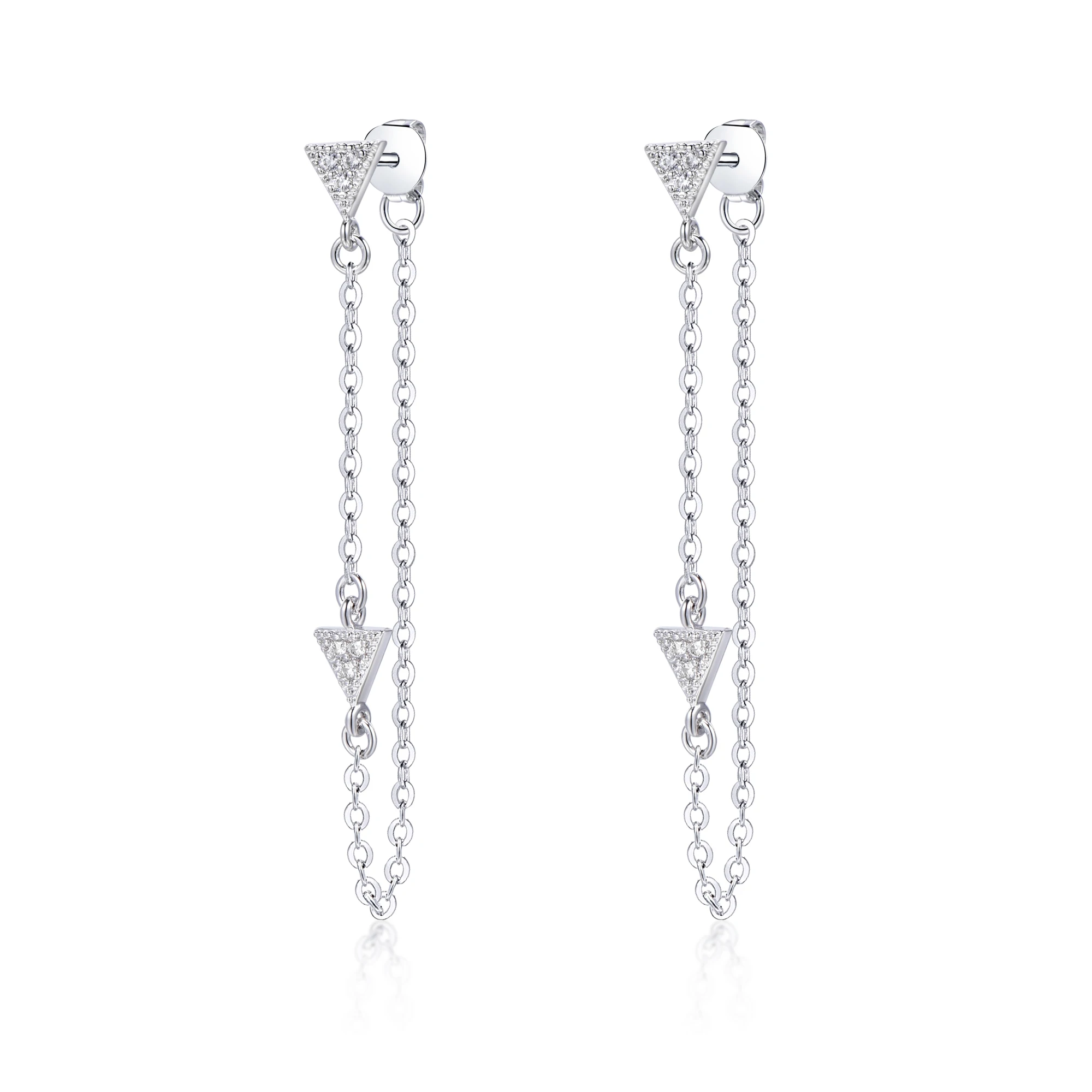 Hot Sale Fancy Line Small Triangles Jewelry Brass K Gold Plated Punk Club Disco Women Long Earring, 925 Sterling Silver Earrings