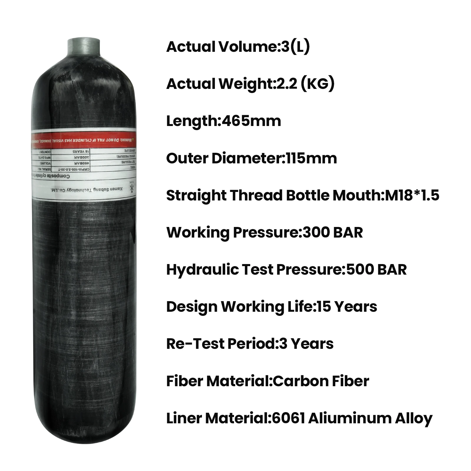 GP Professional Technology High Pressure 3L 4500psi 300bar 30mpa Paintball Game Scuba Diving Carbon Fiber Gas Cylinder Air Tanks