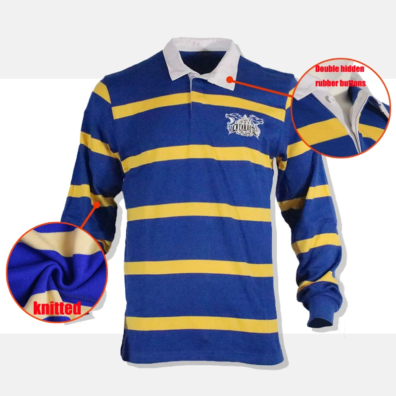 Men Custom Long Sleeve Rugby Polo Jumpers Football Jersey Wear Cotton Knitted Striped Rugby Shirt