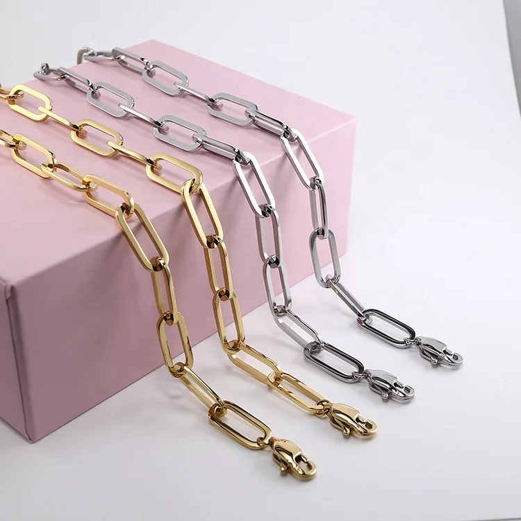 Excellent Quality Craftmanships Handmade Paperclip Link Chain Necklace Punk Stainless Steel 18K PVD Gold Plated Jewelry