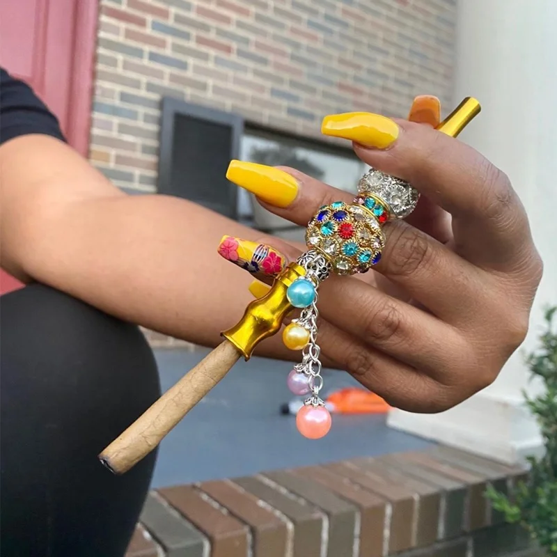 UKETA hot selling DIY women protect nails hookah mouthpiece smoking accessories jeweled blunt holder