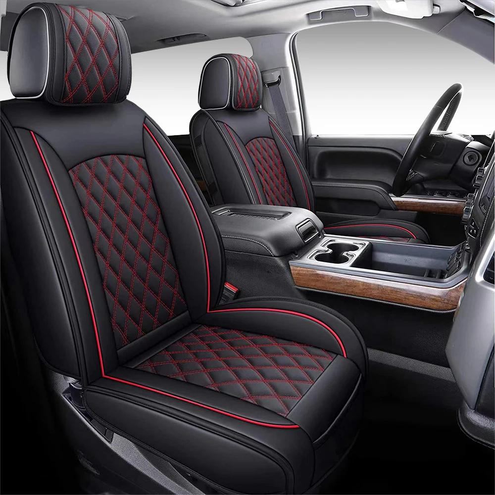 Black waterproof  leather seat covers for Chevy Silverado 1500/2500/3500 2007-2021