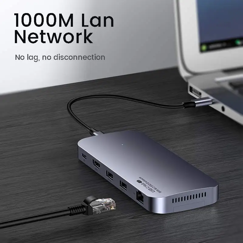 2022 Aluminum Alloy Multifunction Docking Station 12 USB Ports GEN2 10Gbps USB Hub for Laptop Macbook