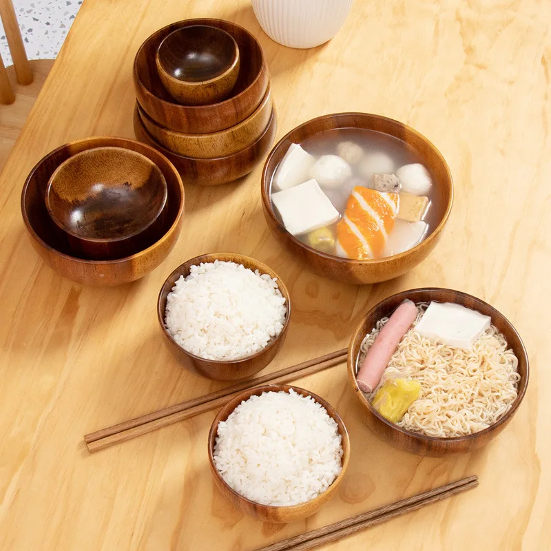 Good Quality Wood Bowl for Food, Fruits, Salads Acacia Wooden Serving Bowl Bamboo Bowls