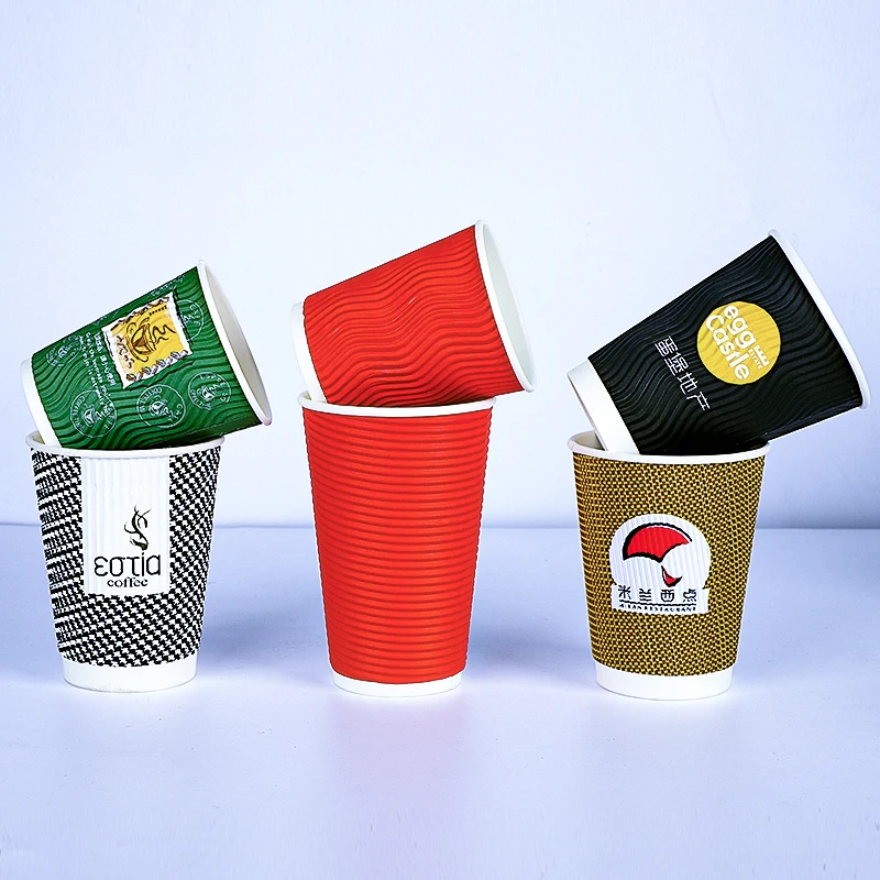8/14/16oz custom printed logo eco friendly free sample disposable ripple wall coffee cups PE coated  paper cups