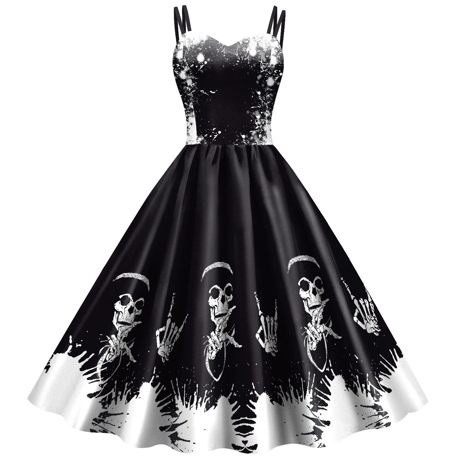 halloween horror cosplay Skeleton skull digital printed dress costume for adult woman carnival party
