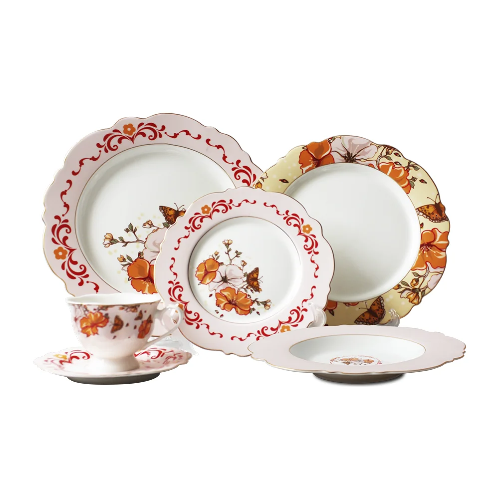 Ali baba com wholesale luxury gold dinnerware sets 26pcs porcelain dinner sets wedding plates sets