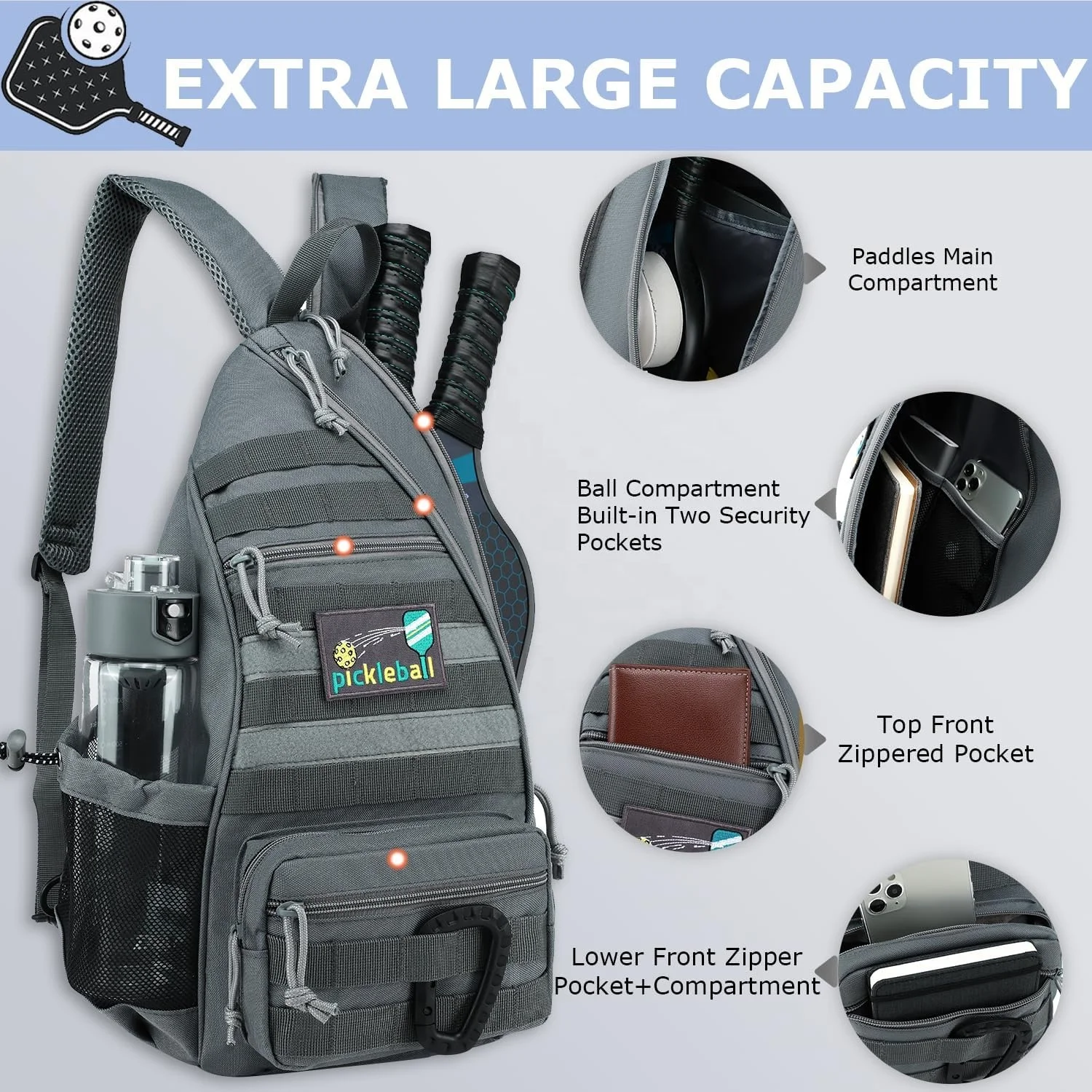 Chinese Factory Wholesale Custom Tactical Pickleball Sling Bag Large Capacity Racketball Backpack for Men Women