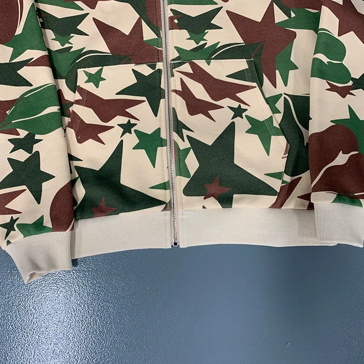 Custom Oversized Heavyweight French Terry Cotton Full Zip Up DTG Printing Mens All Over Print Hoodie