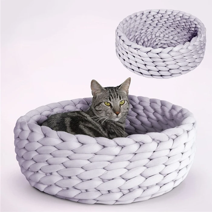 amazon hotselling cozy magic cats furniture wholesale crochet pet bed chunky yarn Crochet Cat Bed  chunky knit Cat Bed