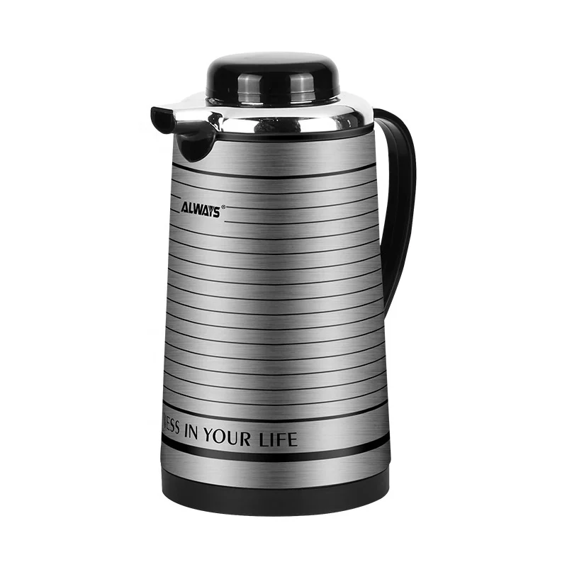 ALWAYS Stainless Steel Black 1L-1.9L Water Coffee Keep Hot Cold Bottle Jug Pump Vacuum Insulated Thermos Flask Coffee Pot