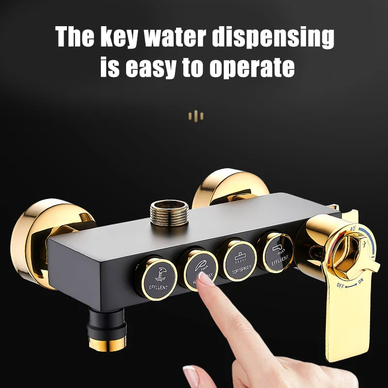 Leton Square Bathroom Shower System Hot Cold Bathroom Tap Thermostatic Black Gold Shower Set