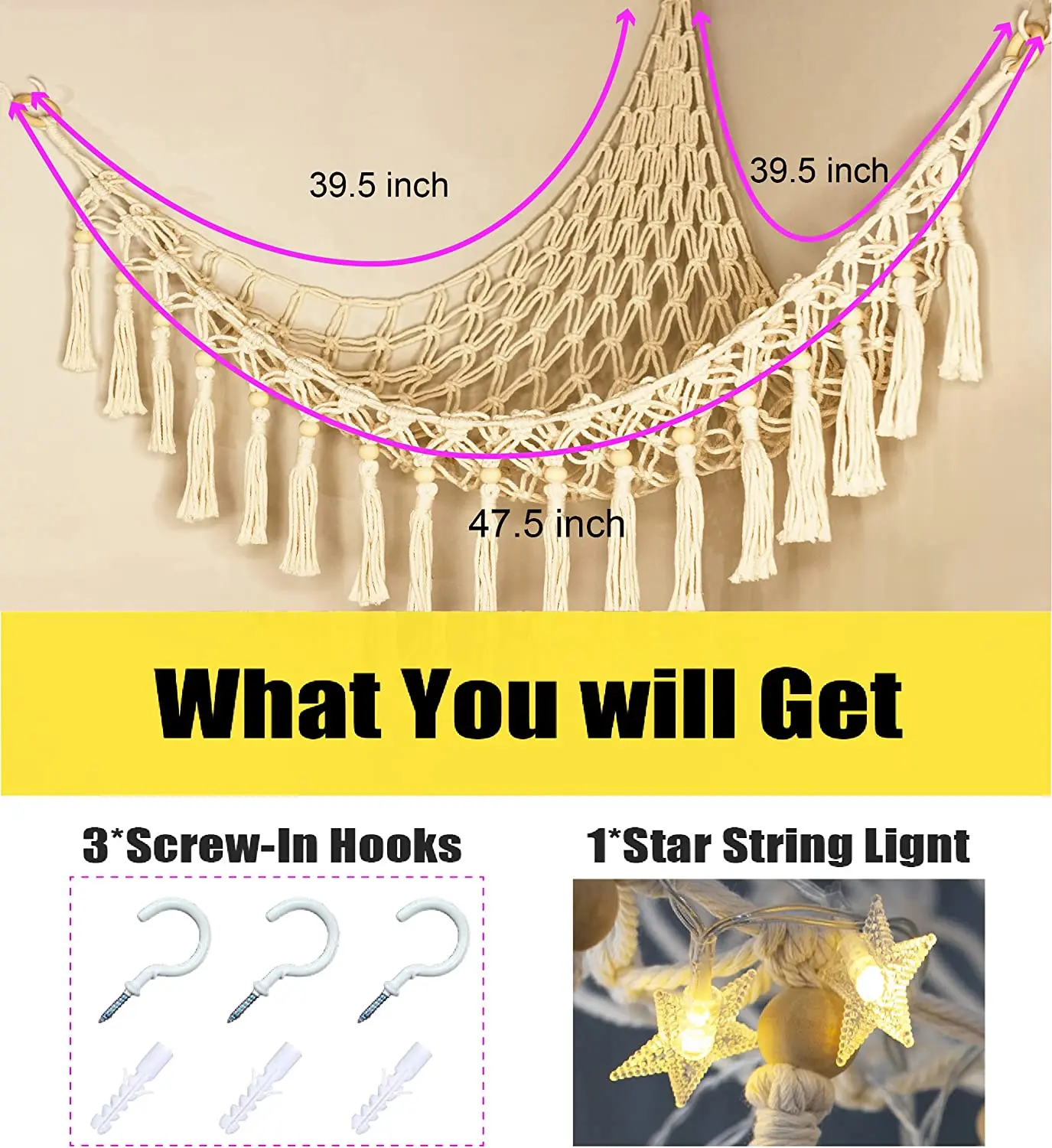 Longsen popular bedroom stuffed animal hammock net with macrame customized size cotton storage toy hammock