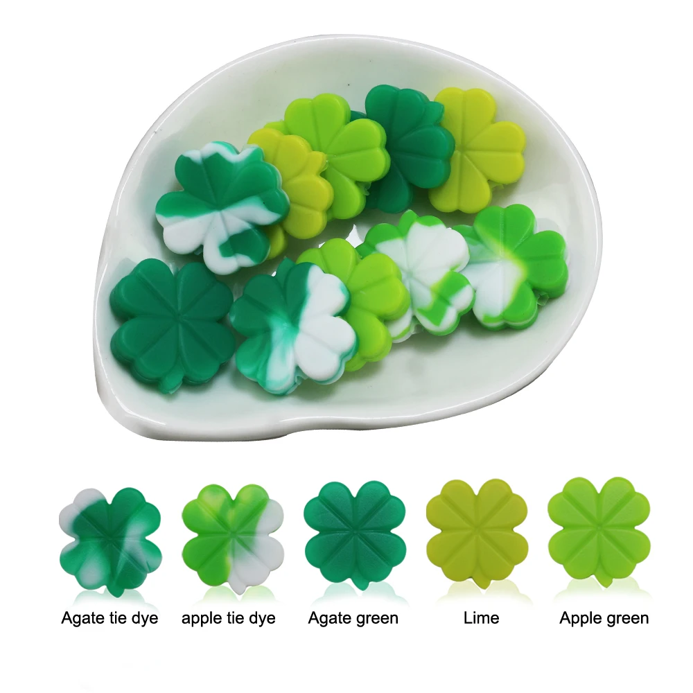 Customized  Candy Colors Colorful Camo Tie Dye Four Leaves Lucky Clover Shamrock Silicon Bead Wristlet Silicone Beads Wholesale
