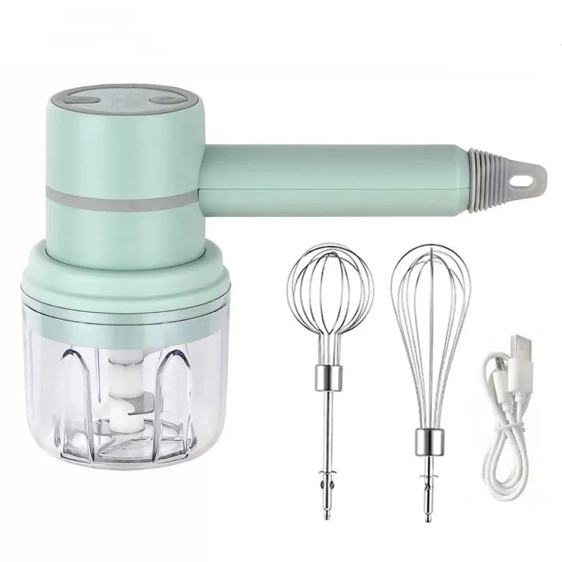 Electric Wireless Whisk with Mini Food Chopper 2 in 1, Usb Rechargeable Portable Hand Mixer for Egg, Food Chopper for Vegetable