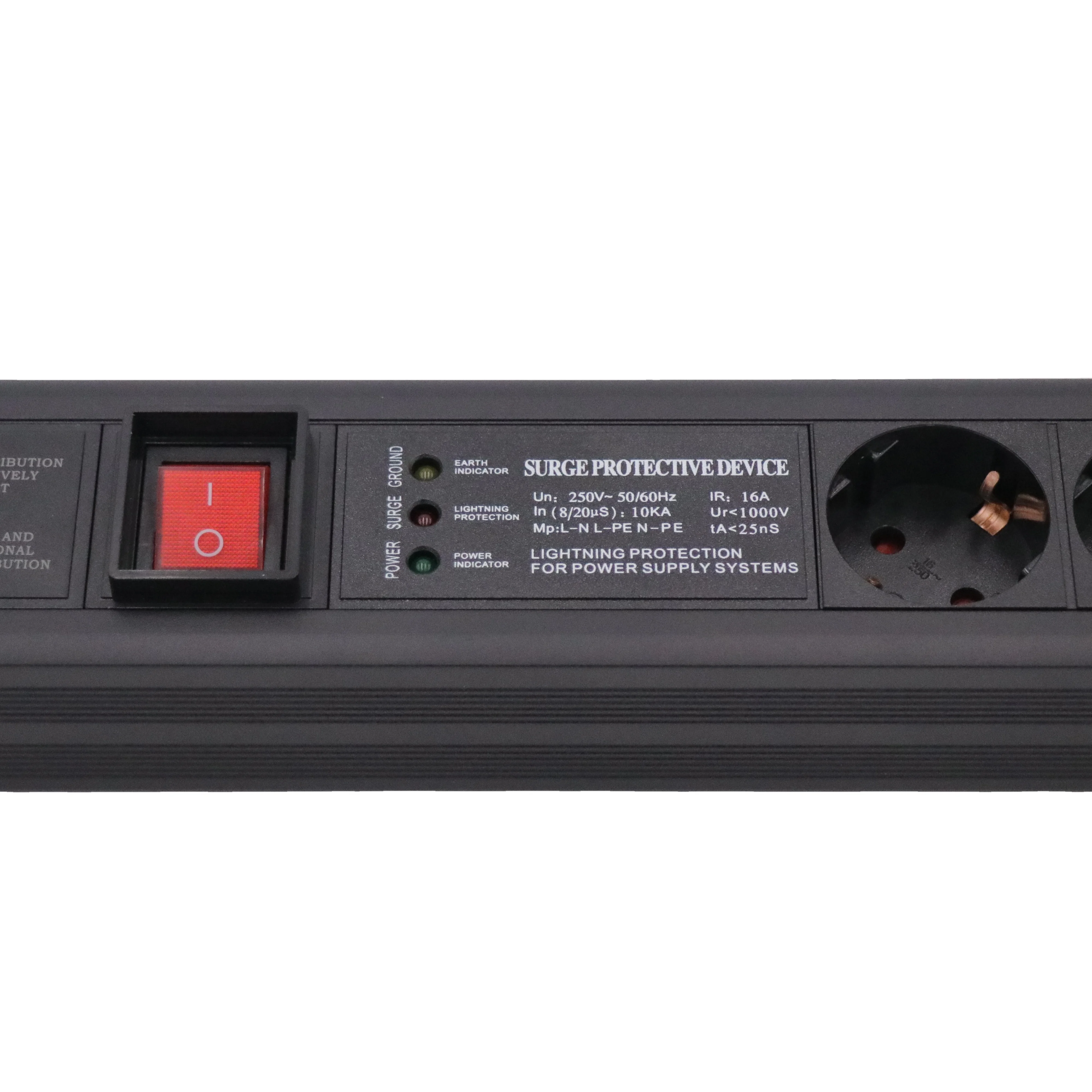 1.5U 6way   industry  Germany  three light surge production grounding instructions PDU socket  with on off switch
