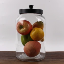 4L wide mouth round glass cookie jar container with black direct cover metal lid glass jar with metal lid