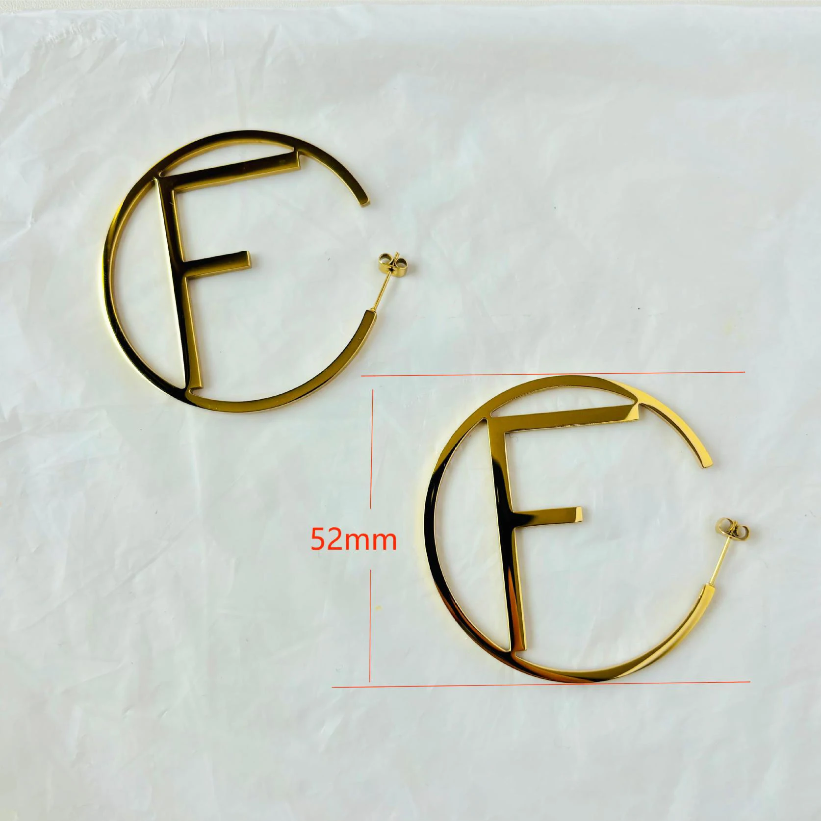 Fashion Brand 5Cm 18K Gold Plated Stainless Steel  V Dc F Latest Style Aretes Designer Big Earrings