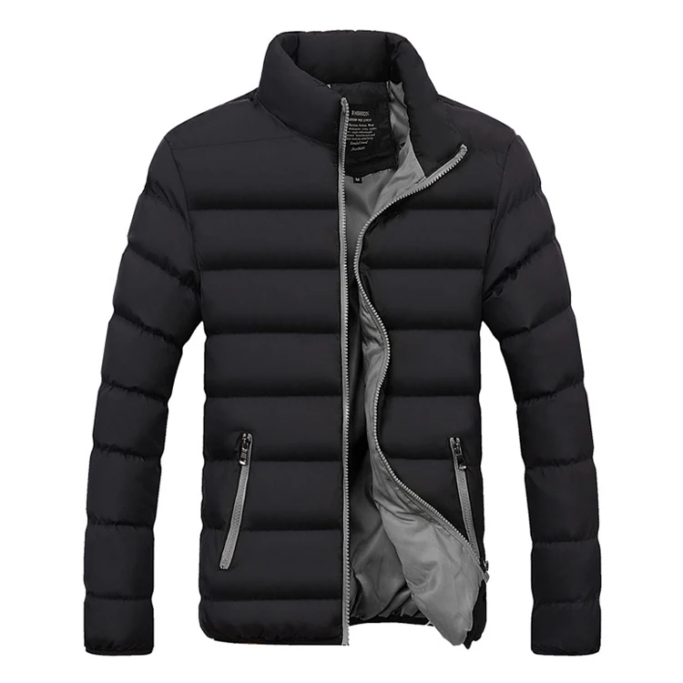 
Stand Collar Parka Cotton Padded Thick Mens Coats Solid Winter Jacket 