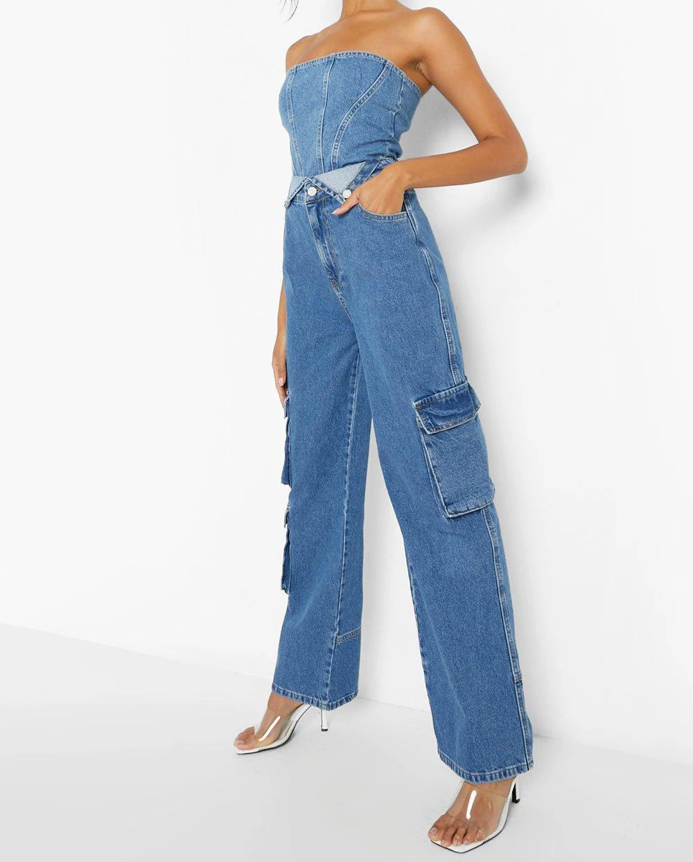 OEM ODM Custom High Quality Denim Cargo Pants Trousers 100% Cotton Straight Leg Loose Fit Pocket Utility Women Cargo Jeans
