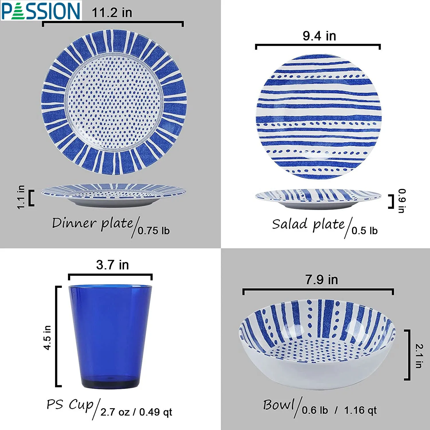 Customized light weight and unbreakable  Melamine   Camping Dishes Set with Dinner Plates and Salad Plates and Cups and Bowl