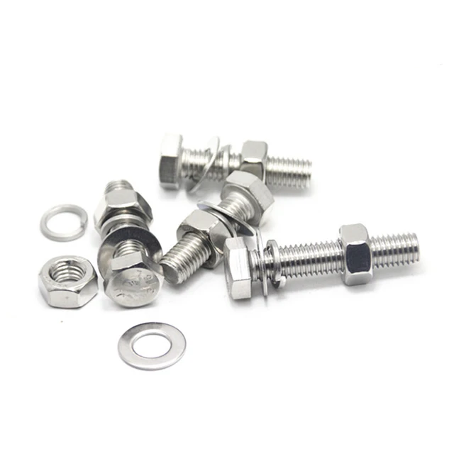 high strength galvanized SEMS DIN933 hex head bolt with nut and spring washers attached M2 to M60