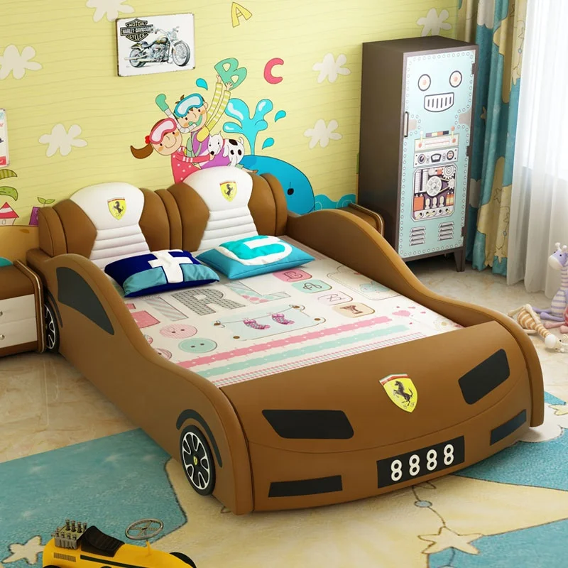 
Popular modern style leather wooden folding kids race car bed for sale CB05 