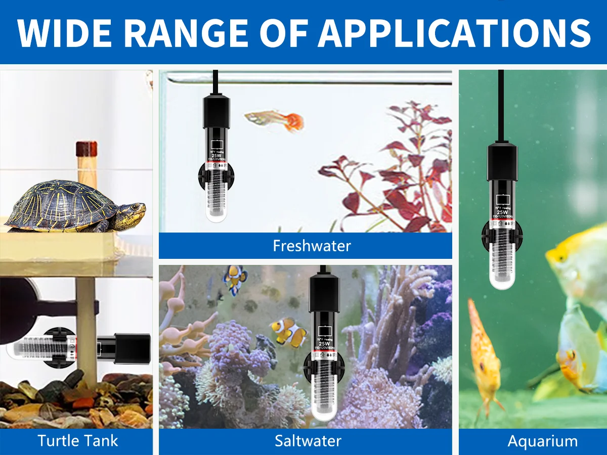 25W Quartz Aquarium Heater Energy-Saving Temperature Control Heating Rods Custom Volume Water Tank Decoration Explosion-Proof