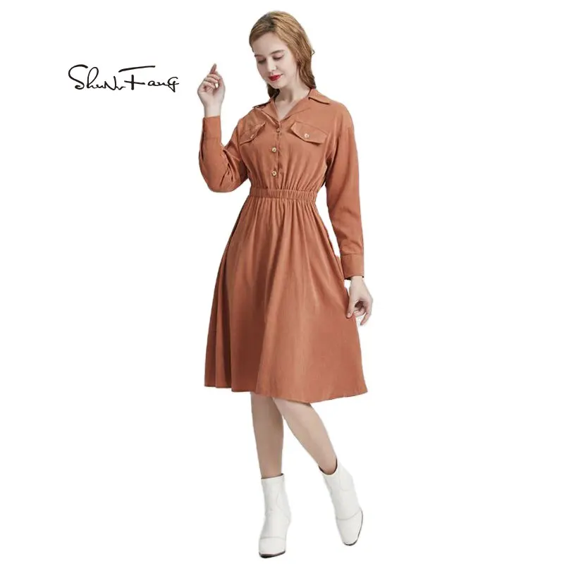 Shunufang Fast Shipping Fancy Designer V Neck Elegant Solid Clothes Women Ladies Office Wear Career WesternDresses for Women