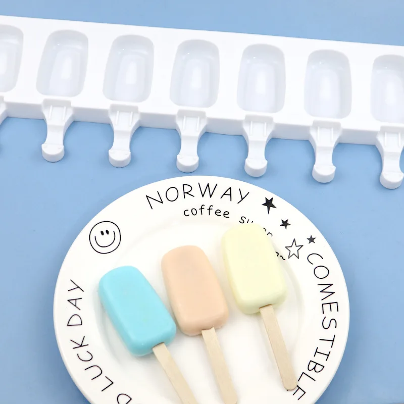 Saffron Cheap Silicone Ice Cream Molds oval popsicle mold 8 cavity for homemade snack popsicles