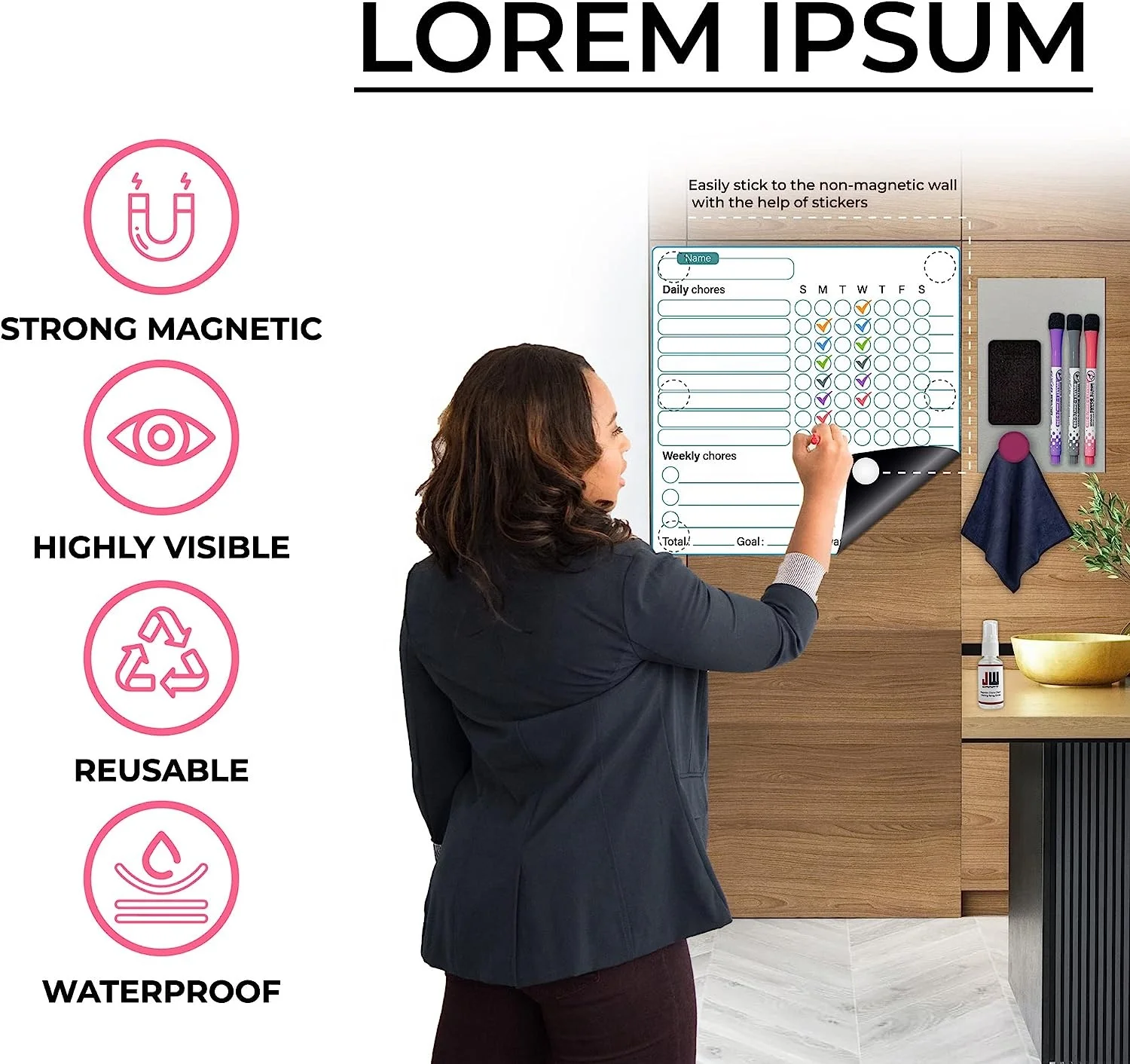 Custom Magnetic Dry Erase Chore Chart Calendar White Board Monthly Weekly Planner Fridge Magnet for home office