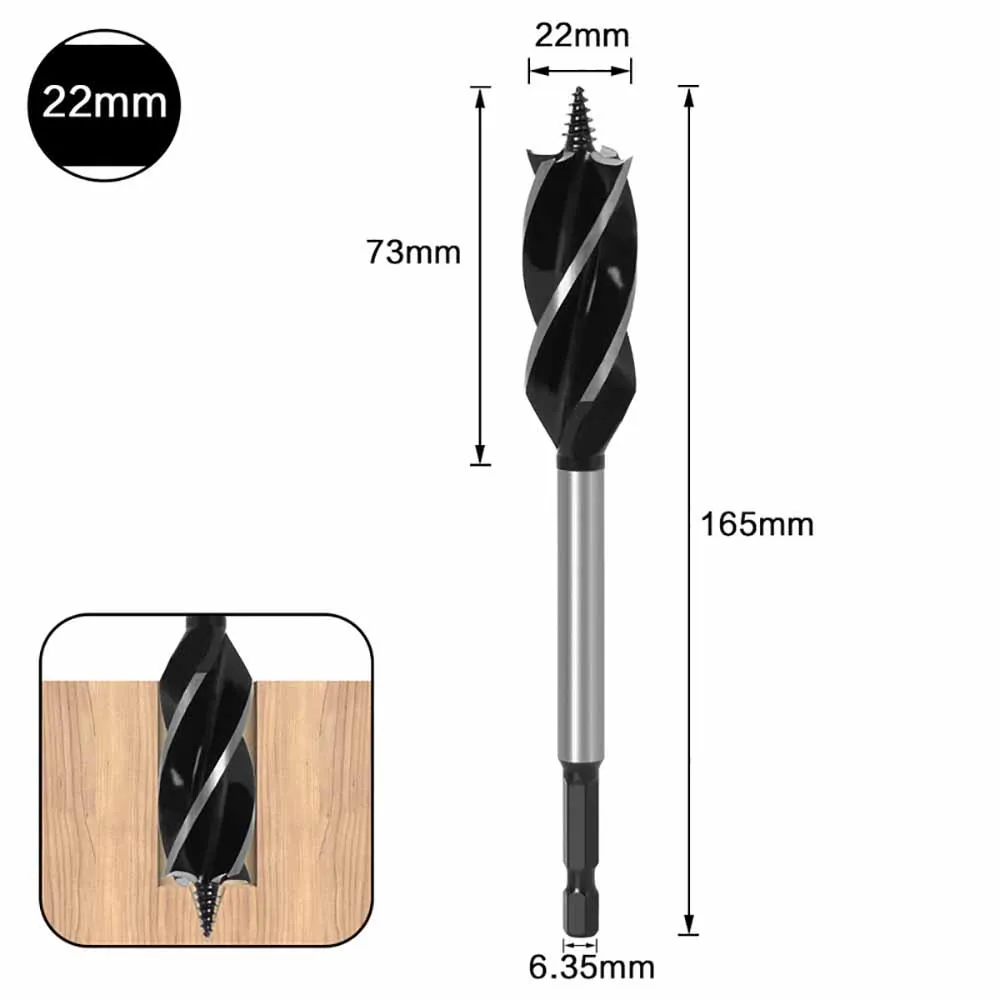 35mm Woodworking Twist Drill Bit Set Long Four-Slot 6.35mm Shank Carbide Drill Bit Hole Saw