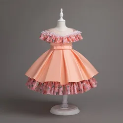 2023 fashion New girls net yarn bow princess dress kids colorful cake puffy dress birthday party flower wending dress girls