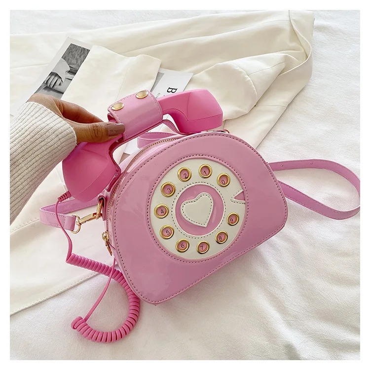 Cute Girls PU Bag Funny Creative Designer Telephone Shape Handbag For Women
