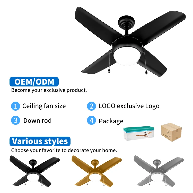 Home Appliance 4 Blades 36 Inch Mini Ceiling Fans Soundless AC Pull Chain Black Decorative Living Room Ceiling Fan