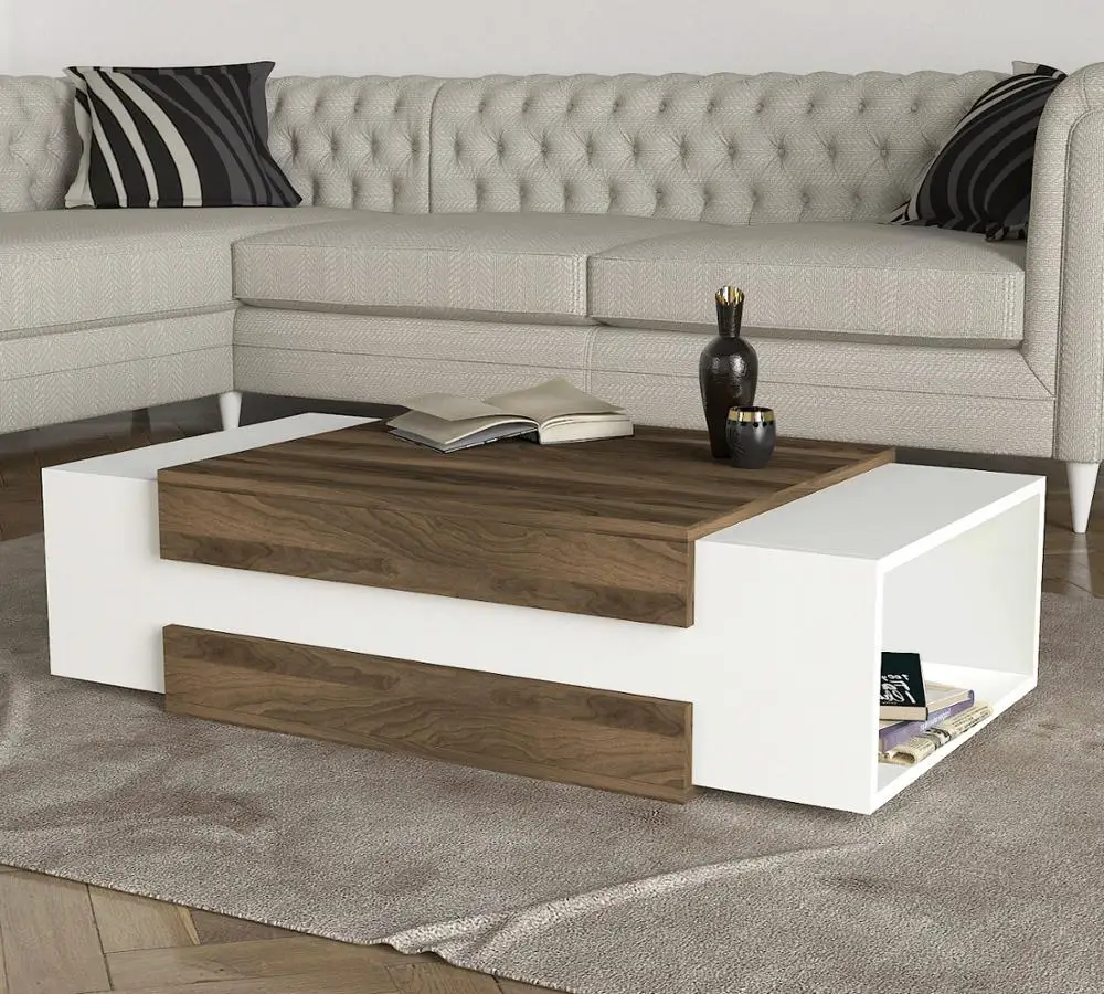 Nora Decorative Luxury Wood Coffee Table Design White Walnut Living Room Coffee Table